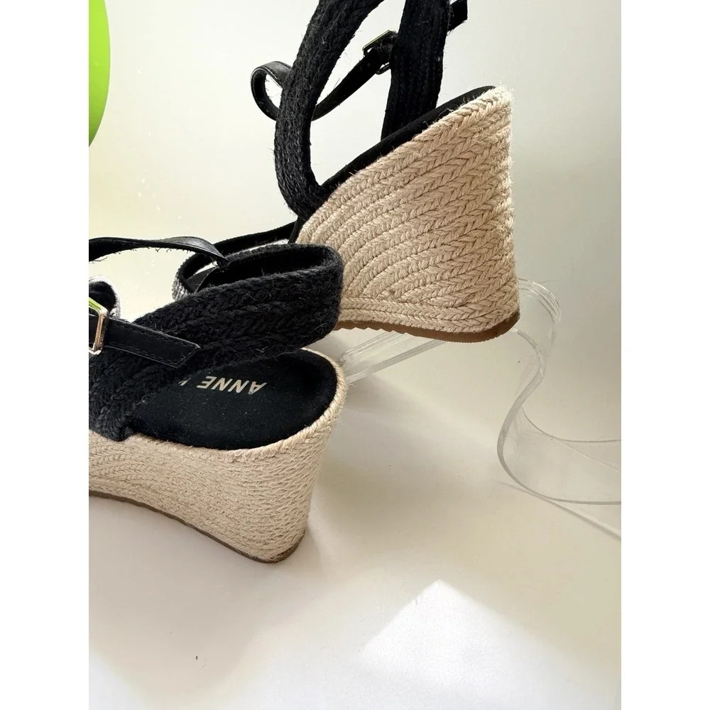 Retro Anne Klein Shoes Women's Wylie Wedge Sandal Sz 8.5 Pinup Rockabilly Black